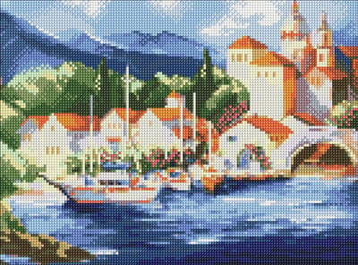 Diamond Painting - At the foot of the mountains - Stadzicht - 30cm x 40cm