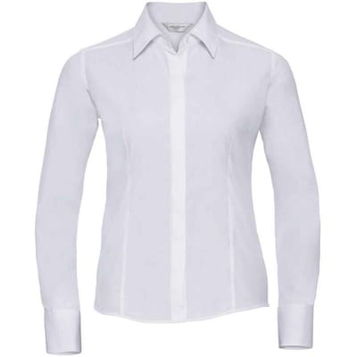 Russell Collection Dames/Dames Poplin met Lange Mouwen Formeel Overhemd (Wit)