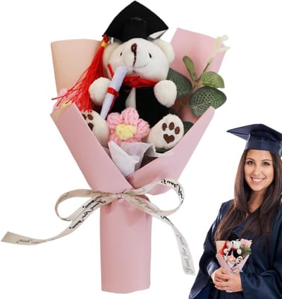 Afstudeer boeket - Beer bloemen - Cadeau geven - Handgemaakt ontwerp - 25x15x10cm - Roze
