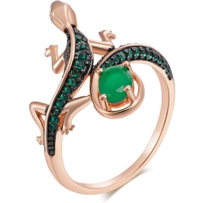 Bague Lézard Zircon Vert Naturel Punk Pour Femmes Plaqué Or Rose Et Noir Vintage Animal Bijoux Fins Quotidien 7 beige