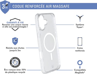 Force Case, Hoesje geschikt voor iPhone 16 Plus - AIR Versterkt Tryax System 3m MagSafe, Transparant
