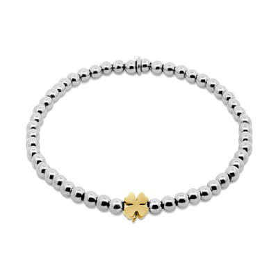 CO88 Collection - 8CB-91355 - stalen kralenarmband vrouwen met klavertje - 4 mm - zilverkleurig