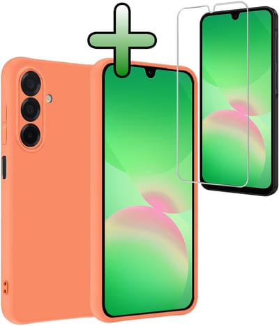 Hoesje Met Screenprotector - Geschikt voor Samsung Galaxy A26 - Sterk & Shockproof - Back Cover - Siliconen Case - Telefoon Hoes - Perzik