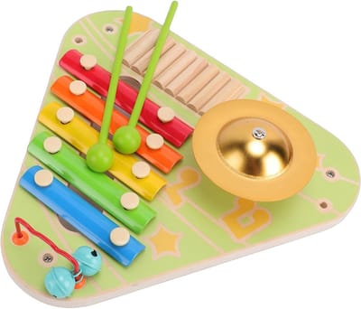 Houten Percussie Speelgoed - Muziek Speelgoed - Muzikaal Leren - 4-in-1 Combinatie - 28 x 25 x 8 cm