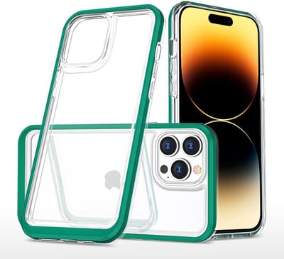 Hoesje Geschikt voor iPhone 14 Pro Hoesje met bumper - Shockproof case – Groen / Transparant