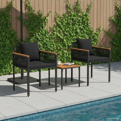 vidaXL - Buitenmeubels - set - met - kussen - Zwart - poly - rattan