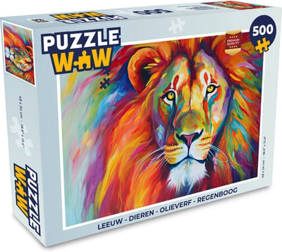 Puzzel Leeuw - Dieren - Olieverf - Regenboog - Legpuzzel - Puzzel 500 stukjes