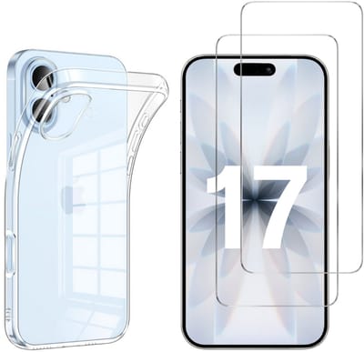 Hoesje geschikt voor iPhone 17 backcover Shockproof siliconen Transparant en 2 stuks Screenprotector Gehard Glas