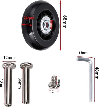 Kofferwielen Set - Bagage Onderdelen - Koffer Reparatie - Duurzaam Rubber Staal - 68x24 mm - Zwart