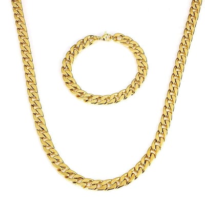 Ketting + Armband Set - Cuban Link - Goud kleurig - 5mm - Kettingen Armbanden Sieraden Set Heren - Papa Cadeau Voor Mannen - Vaderdag