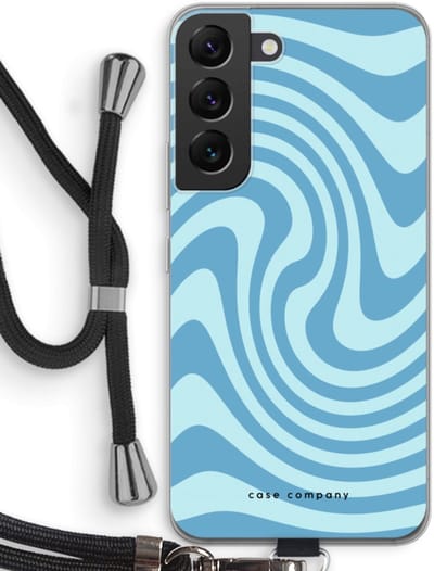 Case Company® - Hoesje met koord geschikt voor Samsung Galaxy S22 hoesje met Koord - Swirl Blauw - Telefoonhoesje met Zwart Koord - Bescherming aan alle Kanten en Over de Schermrand