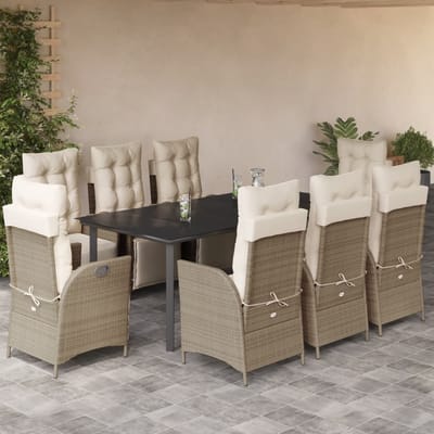 vidaXL - 9-delige - Tuinset - met - kussens - poly - rattan - beige