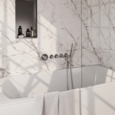 Brauer Brushed Carving thermostatische inbouw badkraan SET 01 met uitloop en staaf handdouche en doucheslang en wandaansluitbocht RVS geborsteld PVD