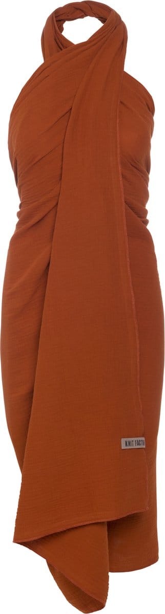 Knit Factory Liv Pareo - XL Sjaal - Sarong - Stranddoek - Strandlaken - Strandjurk voor Dames - Terra - Duurzaam & Milieuvriendelijk - 100% Biologisch katoen
