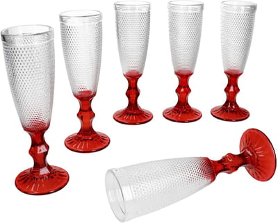 6-delig RUBIN champagneglazen rood van glas – 77094