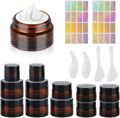 Cosensi- Cosmeticaglazen 12 Stuks - 10/20/30 ml - Lege Flessen - Herbruikbare Potjes - Inclusief Spatula's en Labels - Hoogwaardige Glas - Glazen Potjes