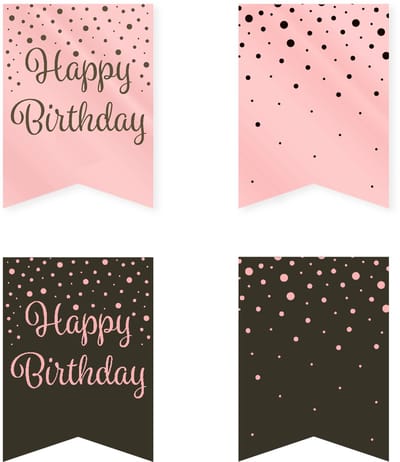 LUQ – Vlaggenlijn Happy Birthday – Roze-Zwart – 6m Lux Verjaardag Decor – Feest Versiering – Slinger – Direct Ophangen