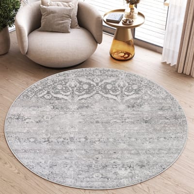 Tapiso Sky Rond Vloerkleed Hoogpolig Grijs Kleed Woonkamer Tapijt Maat- 80x80