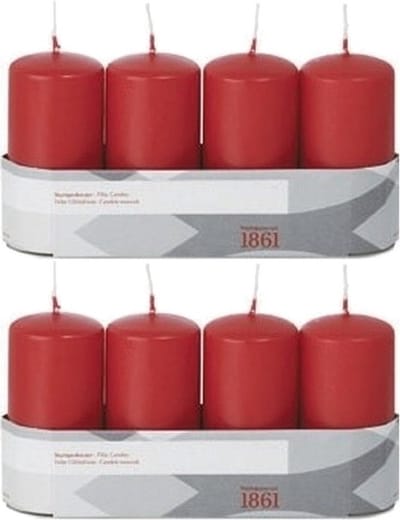 8x Rode cilinderkaarsen/stompkaarsen 5 x 10 cm 18 branduren - Geurloze kaarsen - Woondecoraties