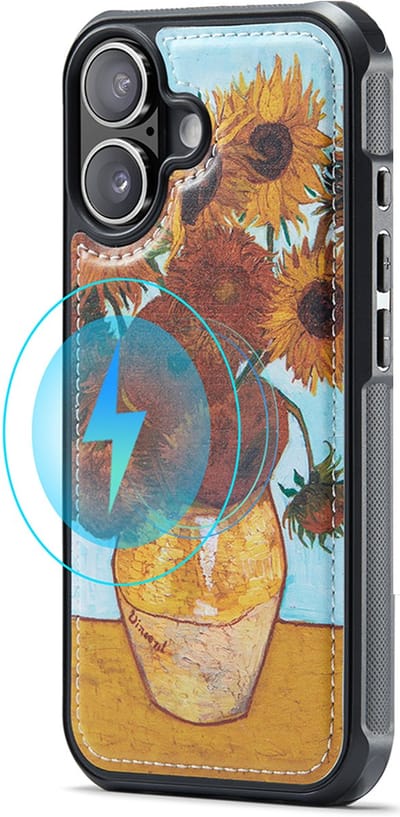 Casemania Hoesje Geschikt voor Apple iPhone 17 - Zonnebloemen Print - Van Gogh - Magnetisch Kunstleren Back Cover - Telefoonhoesje Geschikt voor MagSafe
