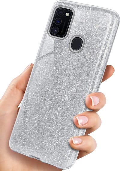 HB Hoesje Geschikt voor Samsung Galaxy A20S - Zilver - Glitter Back Cover