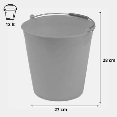 Kunststof Emmer - Huishoud Emmer - Klusjes Binnen Buiten - IJzeren Handgreep - 12 Liter - Zwart
