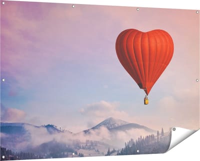 Gards Tuinposter Luchtballon in de Vorm van een Hart - 150x100 cm - Tuindoek - Tuindecoratie - Wanddecoratie buiten - Tuinschilderij