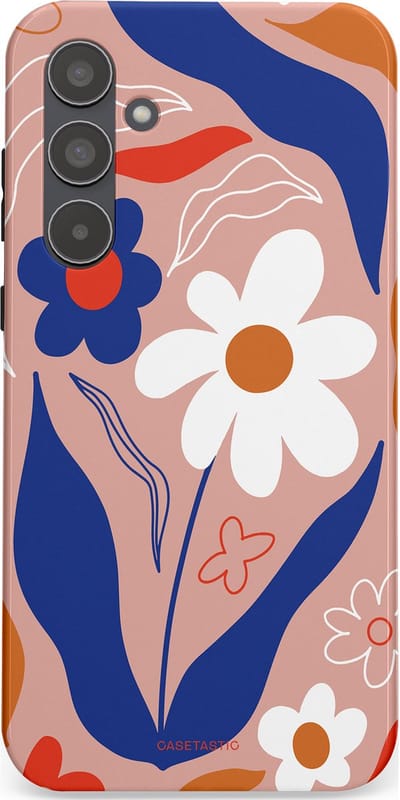 Casetastic hoesje geschikt voor Samsung Galaxy A55 - Dubbellaagse bescherming - Eenvoud in bloei - Fashion Case - Perzik Donkerblauw Wit
