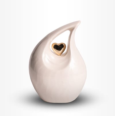 Teardrop Urn Middel 850 ml Wit Goudkleurig - Urn voor Menselijke As - Crematie Urn voor As Volwassenen - Dieren Urn voor As Crematie - Urn Hond - Urn Kat