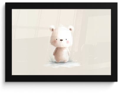 Poster in lijst - Fotolijst 30x20 cm - Posters - Beertje - Sneeuwvlokje - Wit - Pluizig - Posterlijst zwart - Decoratie - Wanddecoratie woonkamer - Muurdecoratie slaapkamer