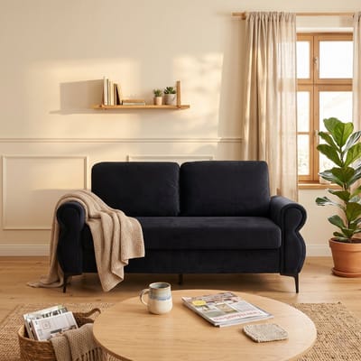Wishdor - 2-Zitsbank - Compact En Ergonomisch - Modern Ontwerp - Voor Appartementen - Metaal En Hout Met Polyester - Zwart - 173,5 X 81 X 92 Cm