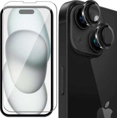 Screenprotector geschikt voor iPhone 15 & Camera Lens Protector - Gehard Glas Screen Protector GlassGuard Zwart