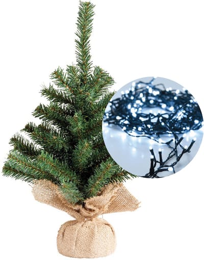Mini kerstboom 45 cm - met kerstverlichting helder wit 300 cm - 40 leds