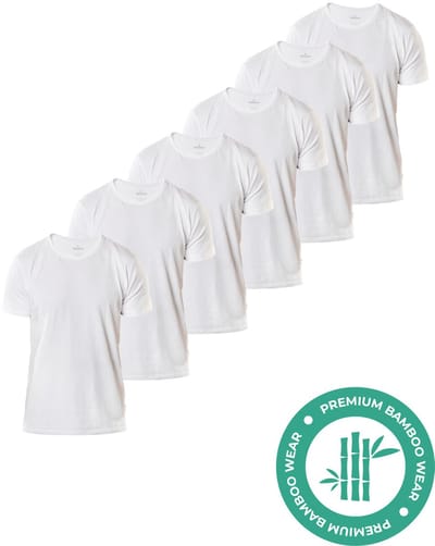 SQQUADD® Bamboe T-Shirt Heren - Regular fit - Ronde hals - Maat S - 6-pack - Zijdezacht en Ademend - Anti Zweet T-Shirt - Ondershirt Heren - Wit