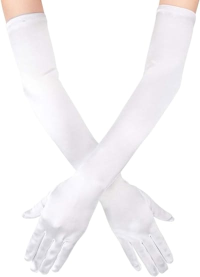 Elegante Lange Witte Satijnen Handschoenen voor Halloween Kostuums en 1920s Feestjes, Perfect voor Dames