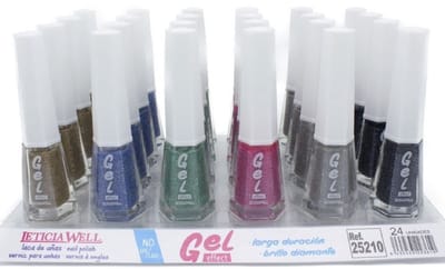 Leticia Well - Set met 6 Flesjes Glitter / Zilver Topping / Zand Effect Nagellak - Gel Effect - Bruin - Blauw - Groen - Roze - Zilver/Grijs - Zwart - Inhoud per flesje 10 ml.