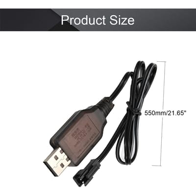 Câble Chargeur USB SM-2P | Sortie 250mAh pour Voitures et Hélicoptères RC | Compatible avec Batterie Lipo 6V | Haute Qualité, Plastique noir