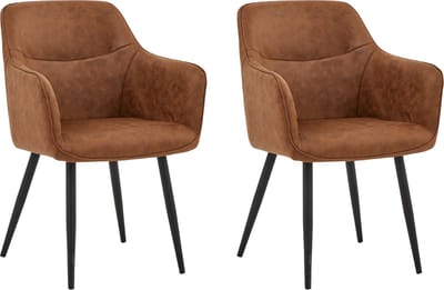Colenis® - City Eetkamerstoel - Set Van 2 - Cognac - Microfiber - Microvezel - Industrieel - Stoel - Design - Armleuningen