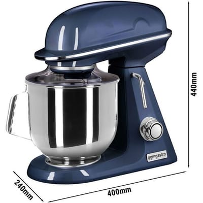 GGM Gastro Planetenrührmaschine - 7 Liter - 350 Watt - inkl. 3 Rühraufsätze & Spritzschutz - Kobaltblau Blauw