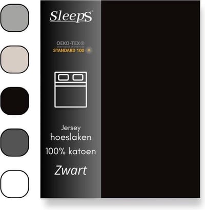Sleeps Jersey Stretch Hoeslaken - 100% Katoen - 90x200 cm - Zwart - Strijkvrij