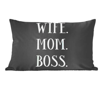 Sierkussens - Kussen - Moederdag quote Wife. Mom. Boss. tegen een zwarte achtergrond - 50x30 cm - Kussen van katoen