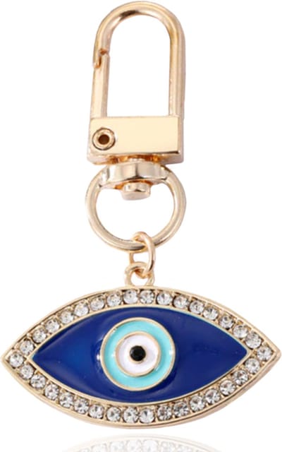Goudkleurige Oog Sleutelhanger Blauw met Strass Steentjes