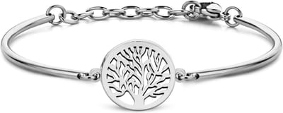 CO88 Collection Inspirational 8CB-90395 Stalen Armband met Hanger - Levensboom 17 mm - One-size - Zilverkleurig