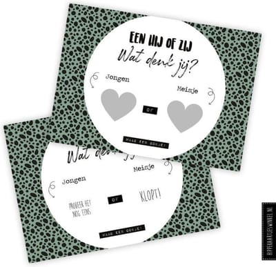 Kraskaart MEISJE - Een hij of een zij Wat denk jij? Waag een gokje! - Gender reveal party - Boy or girl kraskaarten - Kleur - Inclusief kraft envelop