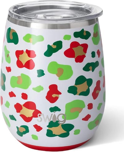14 oz Geïsoleerde Winecup met Deksel - Roestvrijstaal - Driedubbele Isolatie - Jingle Jungle Print - Geschikt voor de Vaatwasmachine - Onderbreekbaar - Voor Thuis en Buiten