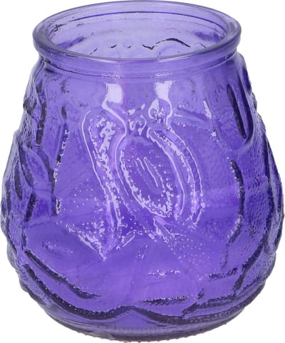 1x citronella lowboy tafelkaars in paars glas - 10 cm - 15 branduren