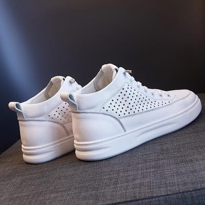 Toplaag Koeienhuid High-top Echt Leer Kleine Witte Schoenen voor Dames In Nieuwe Alles-match Platte Zool Casual Koreaanse Stijl Sneakers voor Dames 35 gray