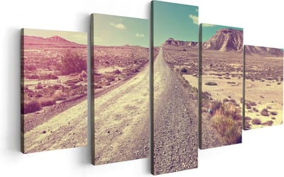 Artaza Canvas Schilderij Vijfluik Pad In Het Woestijn Landschap Met De Zon - 100x50 - Foto Op Canvas - Canvas Print