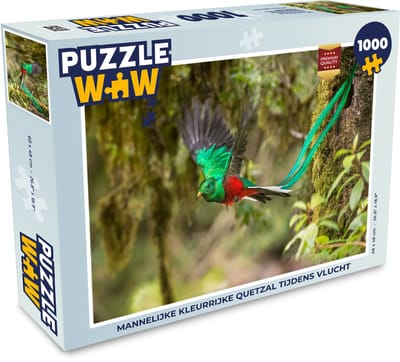 Puzzel Mannelijke kleurrijke quetzal tijdens vlucht - Legpuzzel - Puzzel 1000 stukjes volwassenen