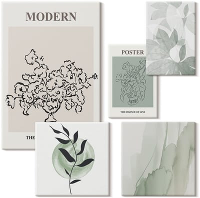 Wallfluent Set van canvas schilderijen - Moderne decoraties in minimalistische stijl met plantenmotieven Canvas Schilderijen Set - Set van 5 Canvas Schilderijen - Groente Set van Canvas Prints - Natuur Canvas Kunst Set - Boheemse Canvas Kunst Set